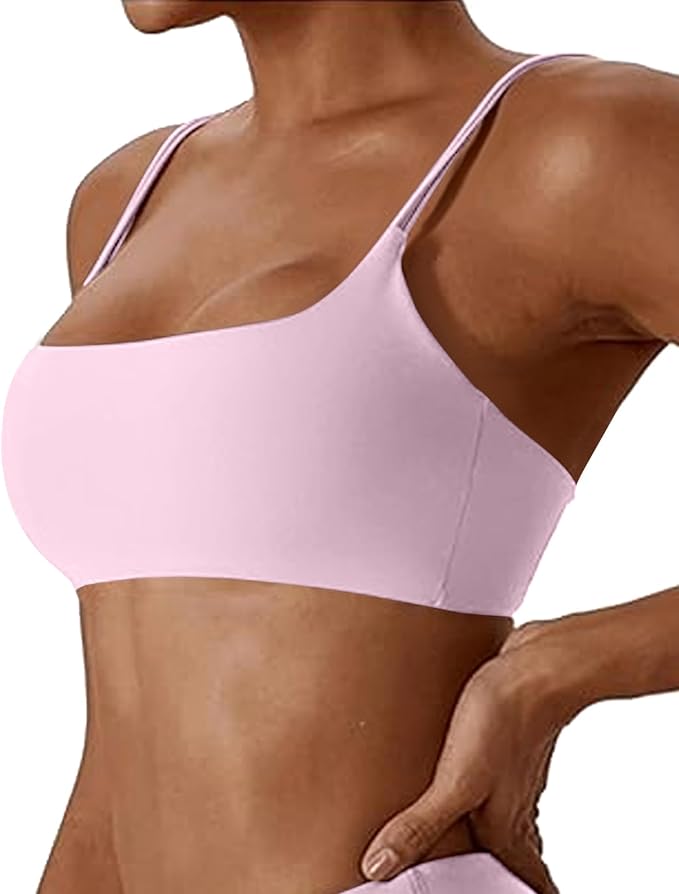 Comper Women's Sports Bras Wirefree Racerback Workout Bras Sexy Thin Straps Yoga Sport Bras with Removable Pads