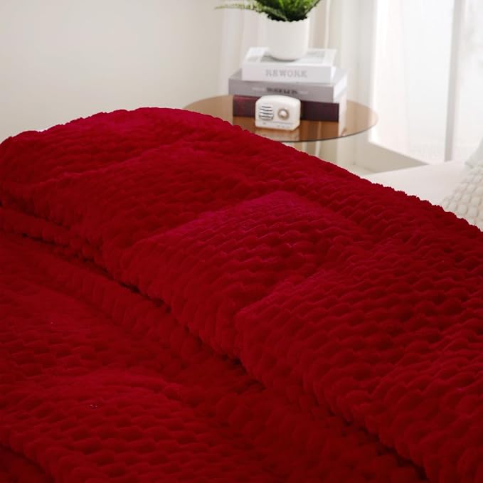Red Throw Blanket 50"×60" inches Gifts for Mom Fuzzy 3D Jacquard Decorative | Flannel Fleece Super Soft Plush Cozy Blanket for Couch Sofa Chair Lightweight