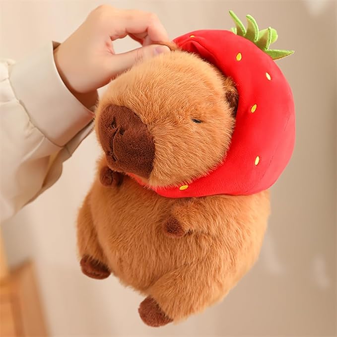 Capybara Plush Toy, Cute Stuffed Animals Kawaii Capibara Plush Pillow Christmas Birthday Easter Valentine's Day Gift for Kids Boys Girls (9" Strawberry Capybara)