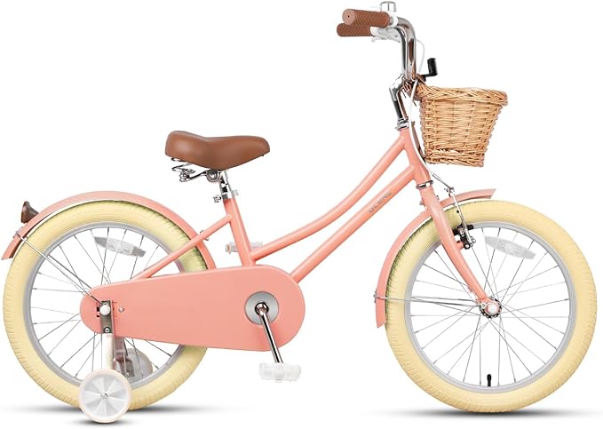 Glerc Little Molly 12-20 Inch Kids Retro Cruiser Bike for 2-13 Year Old with Wicker Basket & Training Wheels/Kickstand, Multiple Colors