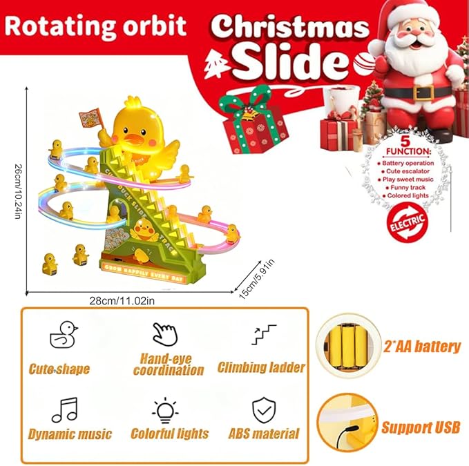 Duck Climbing Toy Set Electric Light Slide Climbing Toys for Automatic Stairs,Playful Santa Race Game Christmas Roller Climbing Toys with LED Light and Music for Toddlers Boys Girls