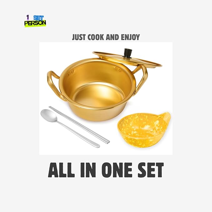xenoz Korean Ramen Noodle Pot Set, Bowl, Spoon & Chopsticks | Lightweight aluminum cookware set made in Korea for ramen, noodles and soup.