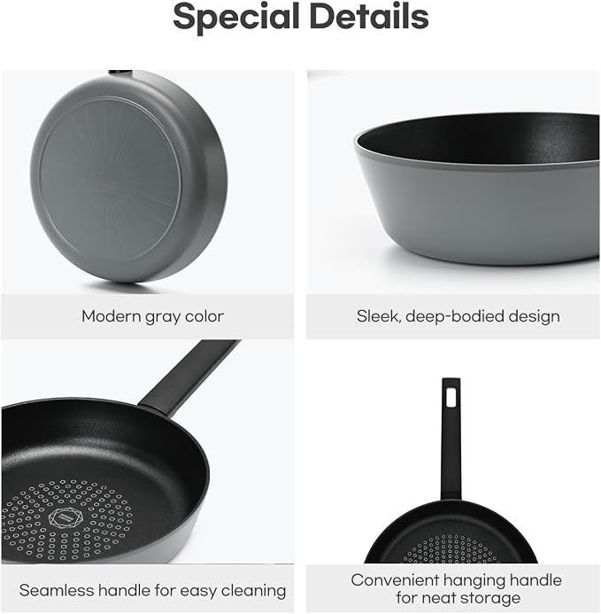 Nonstick B 11 Inch Frying Pan Skillet set with lid, Deep Frying Pan with Diamond Coating Cool Touch Handle, Scratch Resistant Coated, Gas& Electric