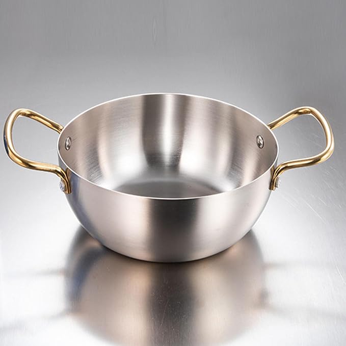 7 inch Korea Ramen Pot, Stainless Steel Cooking Pot for Induction Cooktop | Ramen Cooking Pot with Double Handle, Stovetop Ramen Cooker for Soup Noodle Pasta, Silver