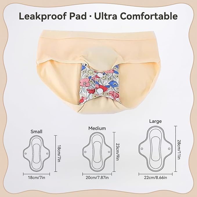 Reusable Incontinence Pads for Women, Leak-Proof, Waterproof, Washable, Breathable, Pure Cotton & Bladder Leak Protection (Pink/11 in)