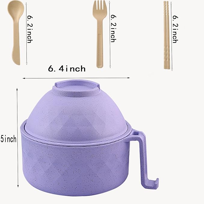 OZY Microwave Ramen Bowl，Ramen Noodle Cooker with Spoon Chopsticks Fork，Ramen Cooker with Handles，College Dorm Room Essentials，BPA-Free (Blue)