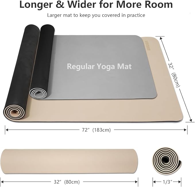 Wide Yoga Mat-80cm Extra Thick 1/3'' Fitness Exercise Mat Carry Strap