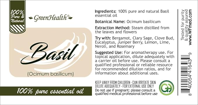 16 fl oz - Basil Essential Oil (100% Pure & Uncut), Aluminum Bottle - GreenHealth