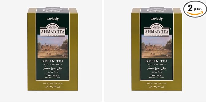 Ahmad Tea Green Tea, Green Tea with Earl Grey Loose Leaf, 500g - Caffeinated and Sugar-Free (Pack of 2)