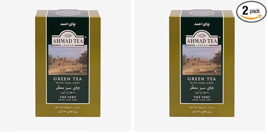 Ahmad Tea Green Tea, Green Tea with Earl Grey Loose Leaf, 500g - Caffeinated and Sugar-Free (Pack of 2)
