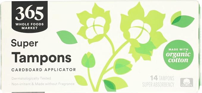 365 by Whole Foods Market, Tampons with Cardboard Applicators, Super Absorbency, Made with Organic Cotton, Unscented, 14 Count