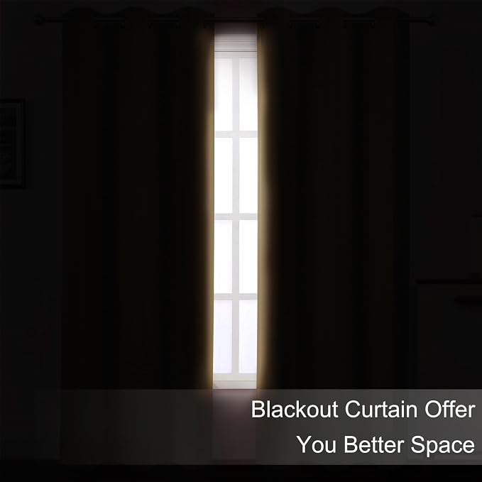 LEMOMO Natural Blackout Curtains 66 x 63 Inch Length/Set of 2 Curtain Panels/Thermal Insulated Room Darkening Blackout Curtains for Bedroom