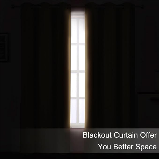LEMOMO Blackout Curtains 52 x 90 inches Long Natural Curtains Set of 2 Panels Thermal Insulated Room Darkening Curtains for Bedroom