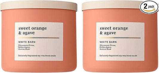 Bath & Body Works 3-Wick Candle, Sweet Orange & Agave Citrus Candle, Strong Throw, Long-Lasting Burn Up to 45 Hours, Exclusively Fragranced Soy Wax Blend, 14.5 oz - 2 Pack