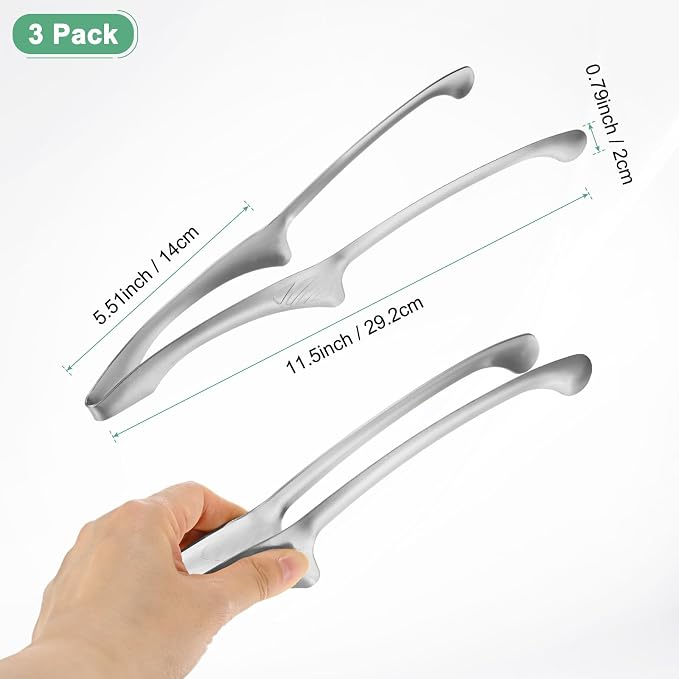 M METERXITY 3 Pcs Korean and Japanese BBQ Tongs 11.5 Inch Barbecue Tongs 304 Stainless Steel Kitchen Self-Standing Grill Non-Slip for Grill/Salad/Camping/Cooking [Silver]