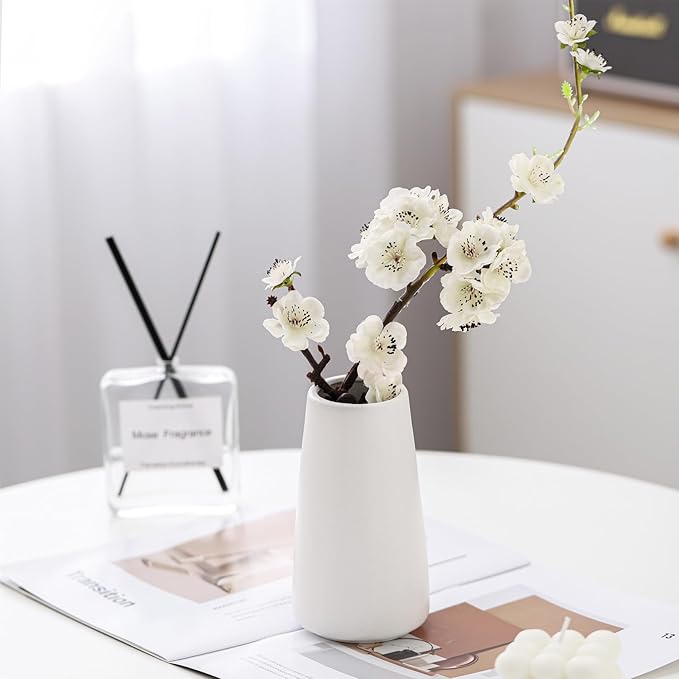 Simple Boho Ceramic Flower Vase for Home Decor (Bright White,Small) | 6'' Modern Vase for Flower Plant Pampas Grass, Fit for Table Shelf Centerpieces, Living Room Kitchen Bedroom Wedding Gift