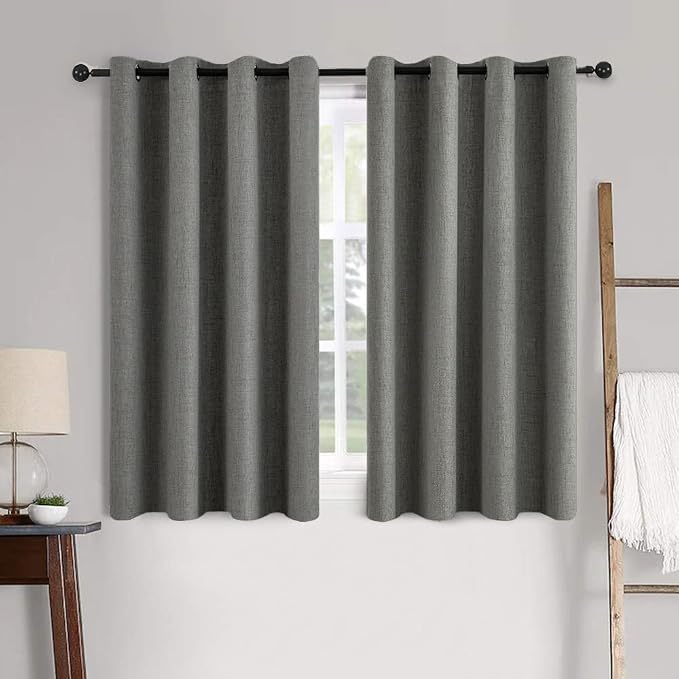 MIULEE Linen Texture Curtains for Bedroom Solid 100% Blackout Thermal Insulated Dark Grey Curtains Grommet Room Darkening Drapes Luxury Decor for Living Room 52x45 Inch (2 Panels)