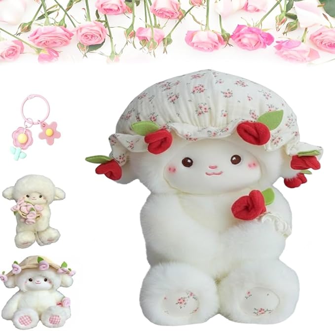 Baby Sheep Bouquet, 11.8IN Rose Baby Sheep Bouqet Plush Toy with Removable Hat Turn into a Bouquet, Hand-Flower Cute Sheeps Stuffed Lamb Plush Toy for Home Bedroom Decor, Holiday Birthday Gifts(#C)