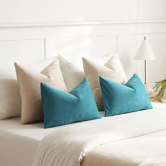 Euro Sham Covers 26x26 Beige: Pack of 2 Cozy Soft Velvet Square Modern Luxury Decorative Throw Pillow Cases for Sofa Couch Living Room Bed Home Decor