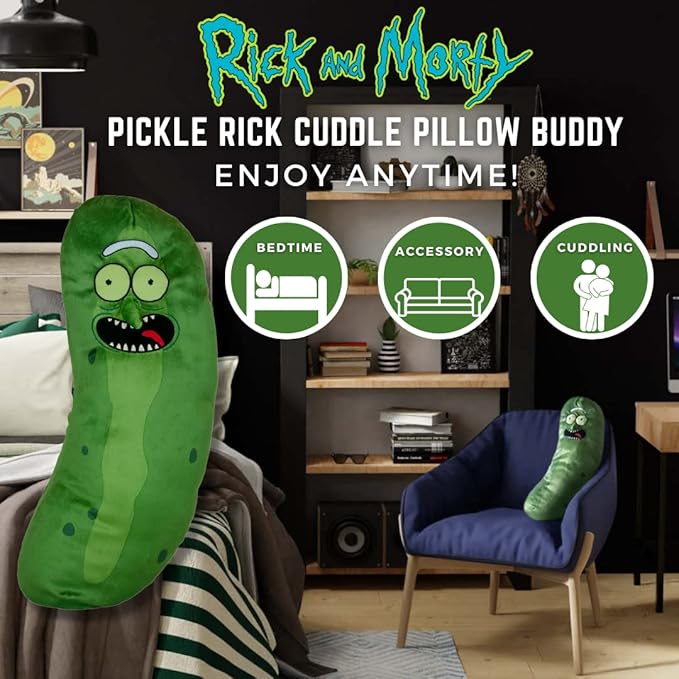 Franco Collectibles Pickle Rick And Morty Adult Swim Super Soft Plush Cuddle Pillow Buddy, One Size, (100% Officially Licensed Product)
