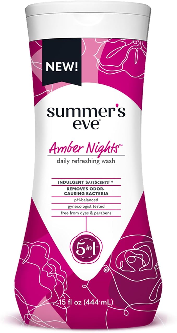 Summer's Eve Delicate Blossom and Amber Nights Daily Refreshing All Over Feminine Body Washes, Remove Odor, pH Balanced, 15 fl oz Each