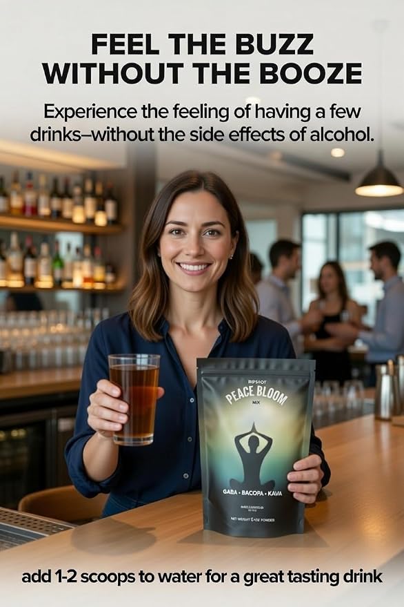 Peace Bloom Calming Powder Mix with Kava, Bacopa & GABA- Relaxation Drink, Stress Relief, Alcohol-Free