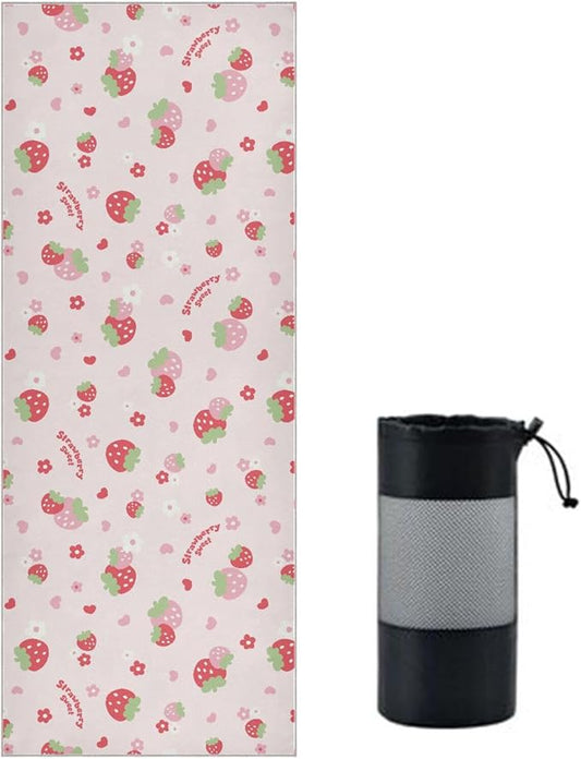 Non Slip Yoga Towel 73 x 27 in Strawberry Sweat Absorbent Yoga Mat Towel for Hot Yoga, Pilates and Workout