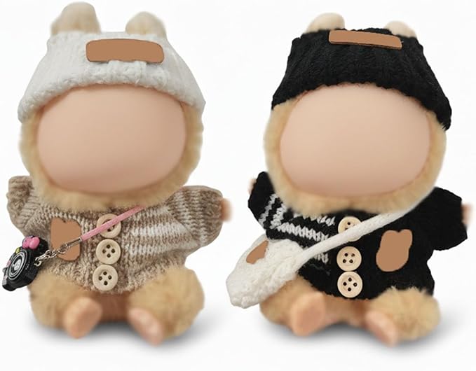 Clothes Outfits for 17cm Doll 6 Piece Set Crochet Hat Sweater Backpack Camera Cute Clothes Accessories Suit No Doll (Khaki,Black)