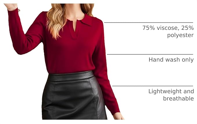 Women's Long Sleeve Classic V Neck Casual Fall Winter Polo Sweater Tops | Basic Collared Knitted Fashion Work Business Formal Daily Wear Versatile Pullover Shirts