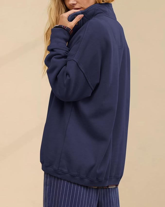 Gacaky Sweatshirt for Women Oversized Casual Long Sleeve Button Henley Neck Pullover Tops Fashion Outfits Clothes