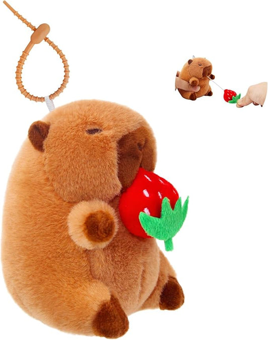 Cute Capybara Plush Toy with Pull-Rope Mini Capybara Keychain Stuff Animal Toys for Car, Desk, Back to School Capybara Gifts, Backpack Charm, Birthday Party Favor Fidget Toys for Kids Aduts (Style C)