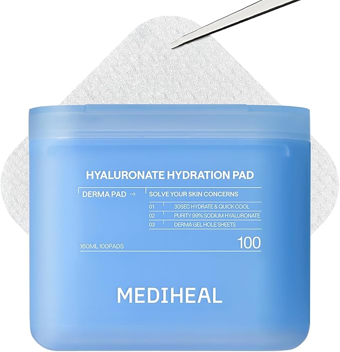 MEDIHEAL Toner Pads 100 Count - Hyaluronate 99% Pure Low-Molecular Hyaluronic Acid - Intensive Hydration&Soothing - Contains Squalane to Increase Absorption - Vegan Gel Texture Pad, Korean Skin Care