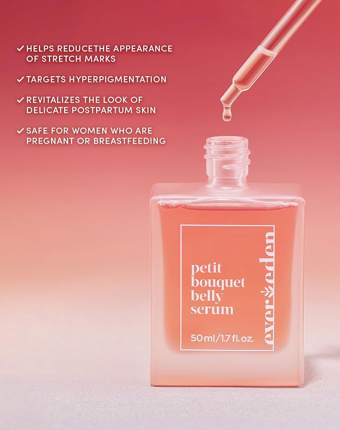 Evereden Petit Bouquet Belly Serum, 1.7 fl oz. | Clean & Vegan Women's Belly Oil for Pregnancy and Postpartum Maternity Skincare | Non-Toxic Stretch Mark Oil | Valentine Gifts for Women