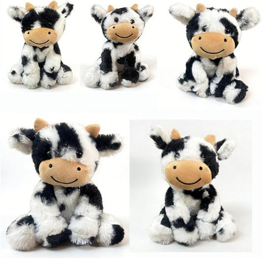 Cute Cow Plush Stuffed Animal Doll Toy 8 inch for Girls Boys One Peices （Each one has a Different Pattern） (sit Cow bd Black)