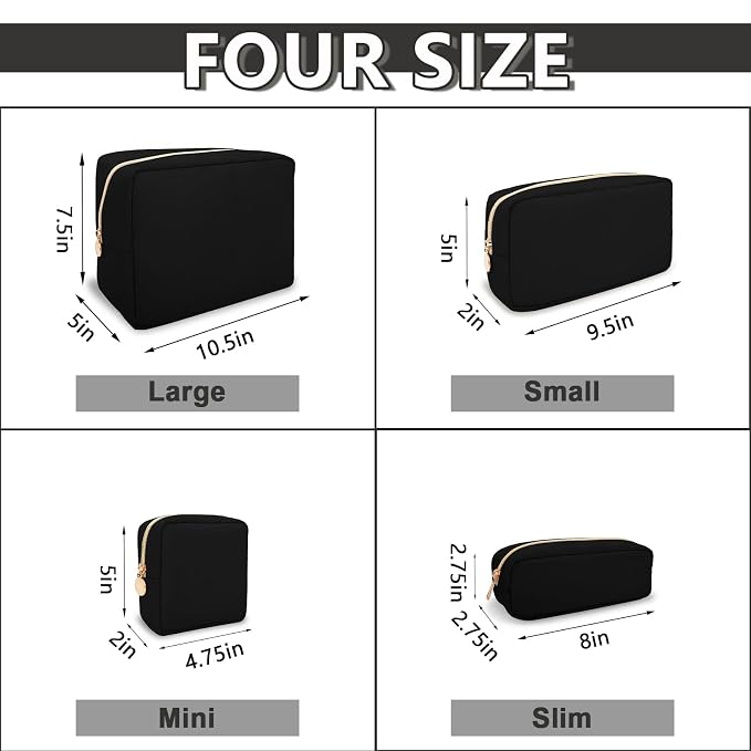 UIXIZQ Waterproof Large Makeup Pouch,Nylon Women Travel Toiletry Storage Preppy Cosmetic Bag for Girls,Big Makeup Organizer Bag Cute Zipper Pouch for Sport Work Gift(Large-Black)