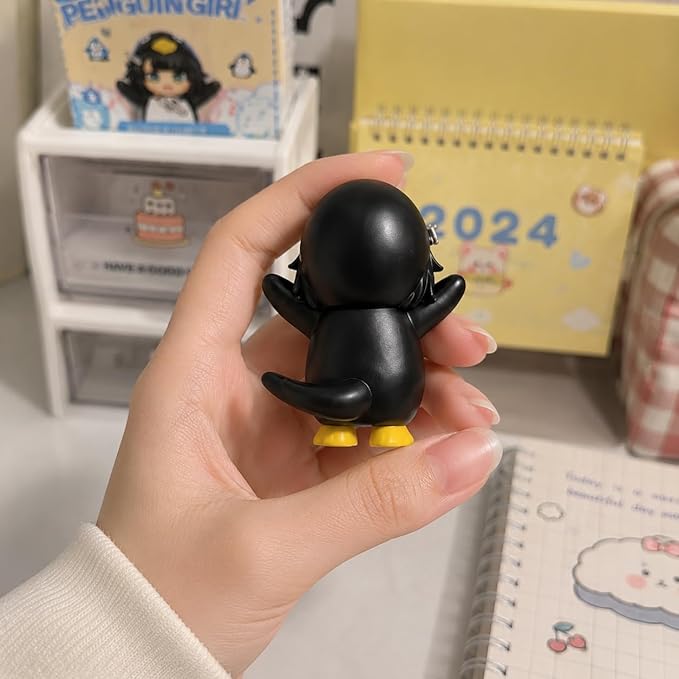 2.3in Anime gugugaga Penguin Figure Cute Penguin Costume Girl PVC Collectible Statue Kawaii Desktop Ornament for Desk Shelf Car Dashboard