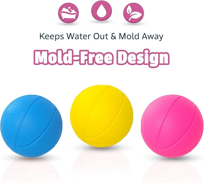 Bath Toys - Bathtub Basketball Hoop for Toddler Kids - Mold-Free Bath Toys with Strong Suction Cups and 3 Colorful No-Hole Balls - Fun Shower and Bathtub Toy for Toddlers