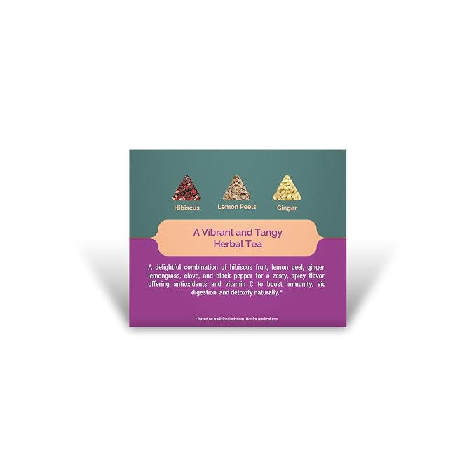 108 LIFE Natural Hibiscus Tea Bags | Lemon Ginger Tea | Herbal Tea | 100% Natural | Caffeine Free | Supports Digestion & Immunity | Biodegradable Pyramid Tea Bags | 30 Count