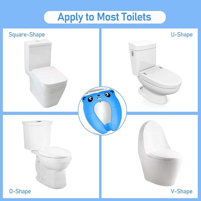 Foldable Toilet Seat Toddler, Portable Toilet Training Seat for Kids, Travel Toddler Toilet Seat in ABS Material with 8 Anti Slip Silicon Pads and 1 Carry Bag, Blue Panda
