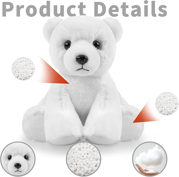 Polar Bear Stuffed Animal Toys, 8.5 Inch Soft and Cuddly Bear Plush Animals Toy, Cute and Realistic Stuffed Animals Gifts for Boys and Girls Soft Toy for Kids