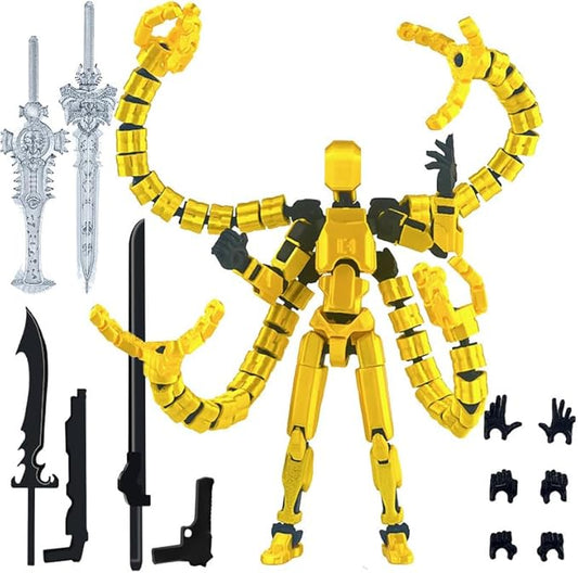 T13 Action Figure, Assembly Completed Dummy 13 Action Figures,T 13 3D Printed Toys - The Premium Action Figures for Sci-Fi Enthusiasts,Four Claws Robot (Gold, 7.2 Inch)