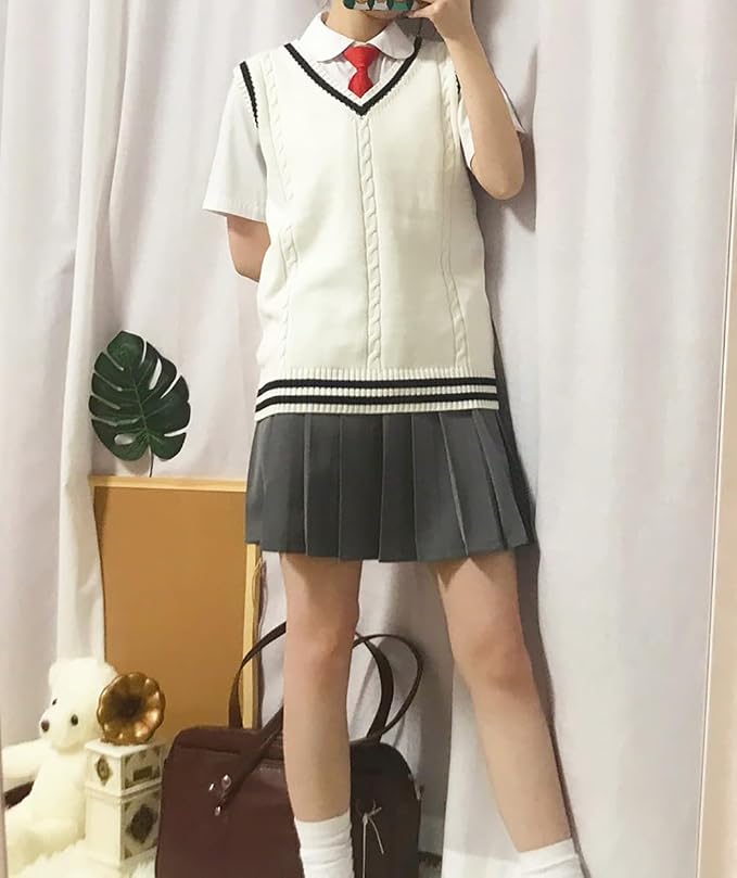 jinghuiyue Women’s V Neck Sweater Vest School Uniform Solid Color Sleeveless Knit Sweaters Pullover Tank Tops