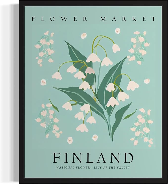 Finland, Lily of the Valley Unframed Art Print Poster, Flower Market Wall Art, Floral Artwork Decor for Bedroom, Kitchen, Bathroom, Livingroom Decoration 52 (Finland, Lily of the Valley, 10"L x 8"W, Unframed)