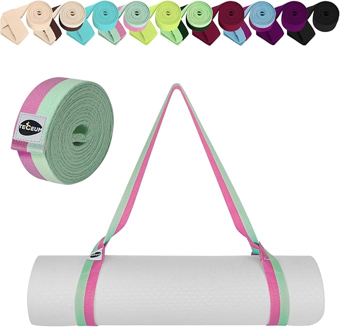 TECEUM Yoga Mat Strap – Extra Soft & Thick Cotton Carrier for All Mats | Adjustable Skin-friendly & Non-Slip Mat Holder Sling in 30+ Colors [Mat Not Included]