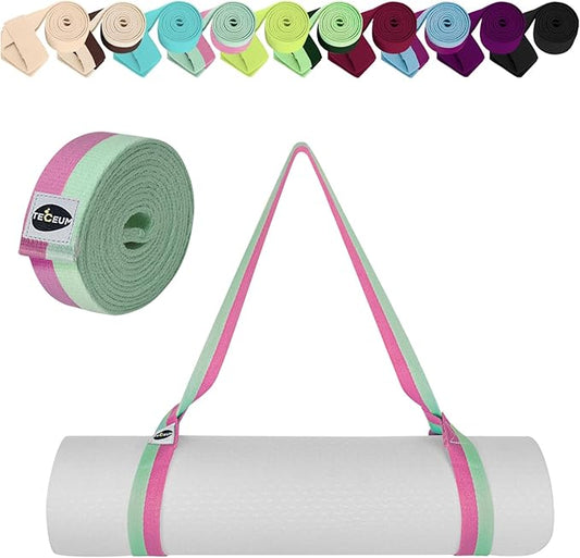 TECEUM Yoga Mat Strap – Extra Soft & Thick Cotton Carrier for All Mats | Adjustable Skin-friendly & Non-Slip Mat Holder Sling in 30+ Colors [Mat Not Included]