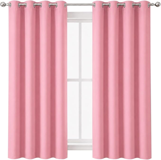 LEMOMO Pink Blackout Curtains/52 x 45 Inch Length Kids Curtains/Set of 2 Panels Grommet Bedroom Curtains for Living Room Curtains