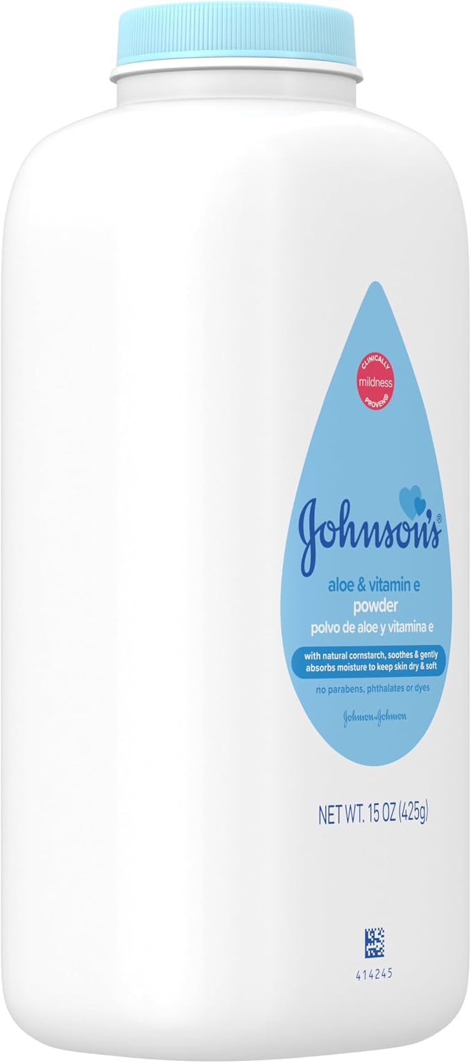 Johnson's Baby Powder with Naturally Derived Cornstarch, Aloe & Vitamin E for Delicate Skin, Hypoallergenic, Free of Parabens, Phthalates & Dyes for Gentle Baby Skin Care, 15 oz (Pack of 3)