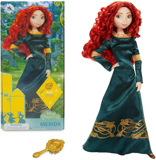 Disney Store Girl's Princess Classic Doll (Merida), 11 Inches, Includes Brush with Molded Details, Fully Posable Toy in Classic Outfit