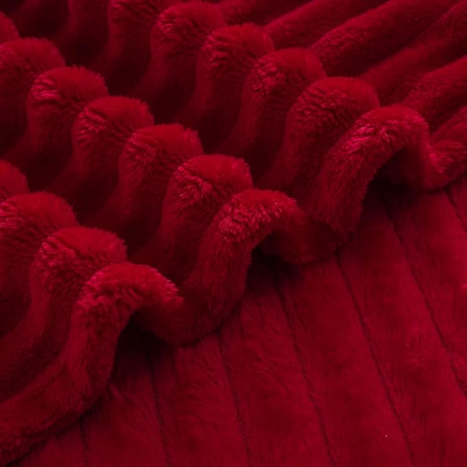 Red Fleece Throw Blanket 50”×70” for Couch Sofa Livingroom | Super Soft Cozy Plush Microfiber Flannel Bed Blanket Striped Design Lightweight Home Decor Gifts for Adults Mom Women