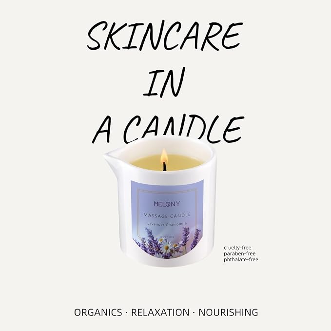 MELONY Luxury Massage Candle - Moisturising, Body Oil Candles for Muscle Relaxation, 8.1OZ (Lavender Chamomile)